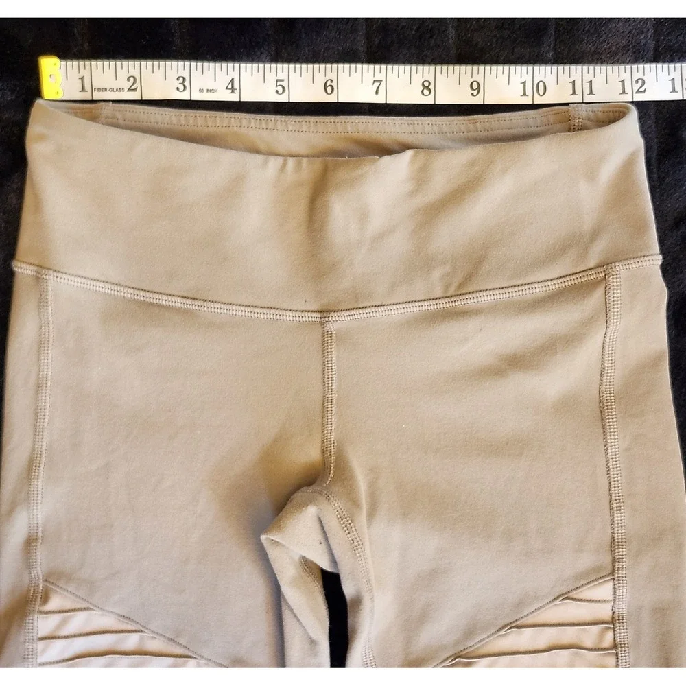 Alo Yoga Leggings Womens XS Beige High Waist Mesh Ankle Yoga Gym Pants Stretch